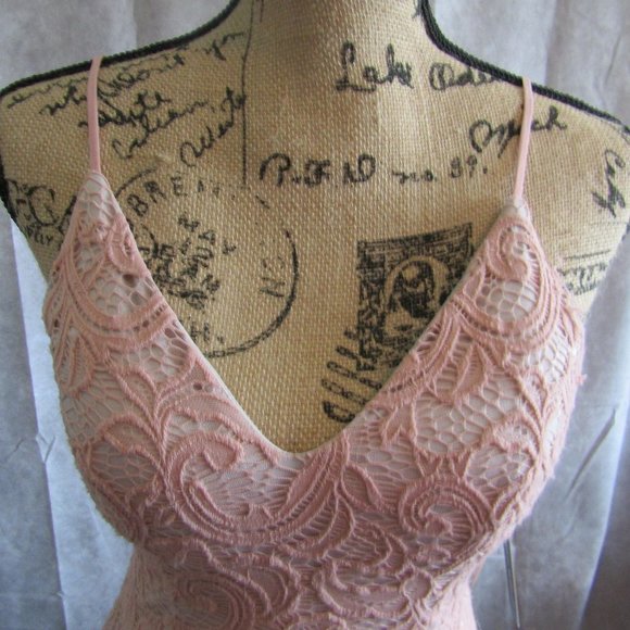 SS full blush pink lace w/nude underlay dress - Picture 3 of 6